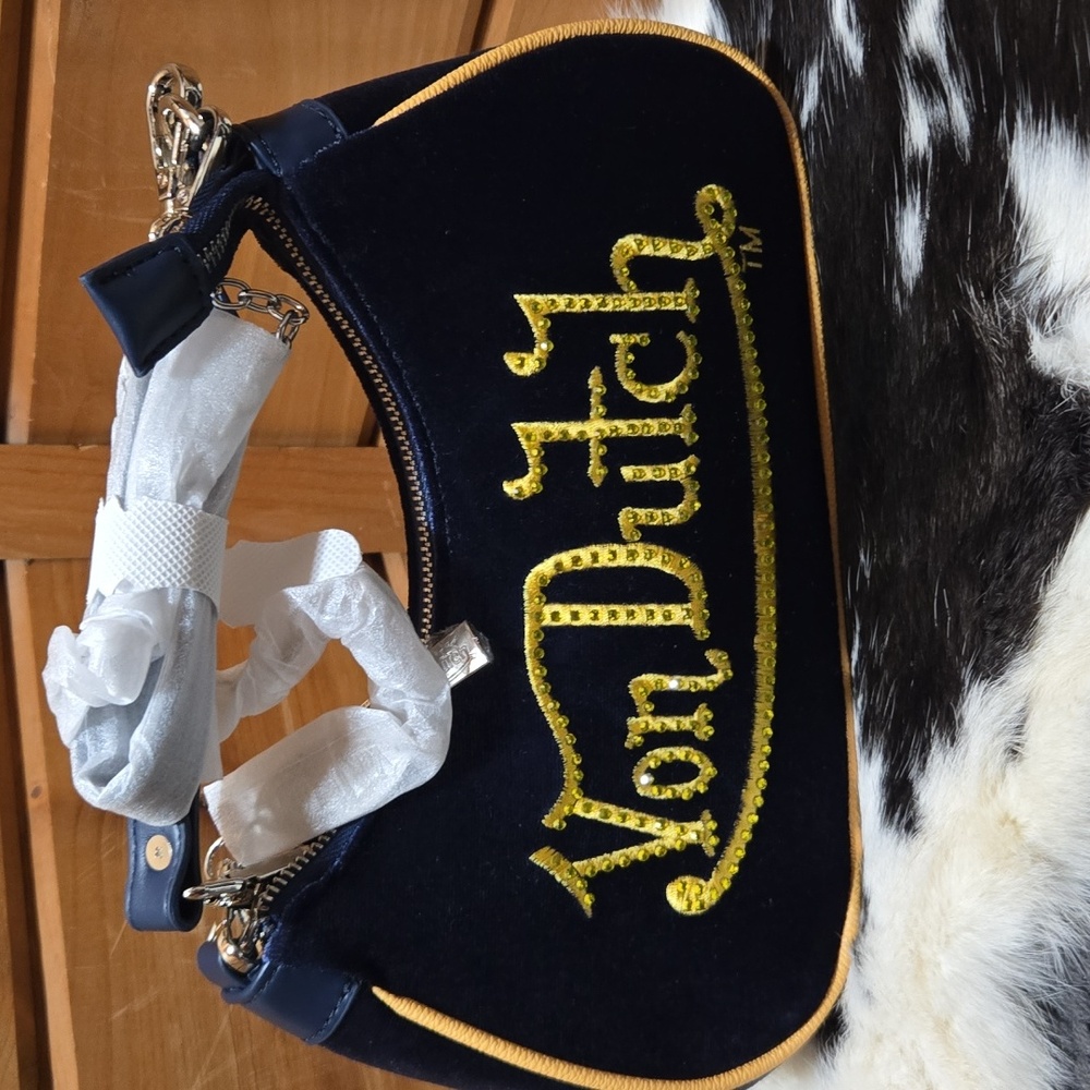 Von Dutch Navy Blue Velvet Shoulder Bag NWT